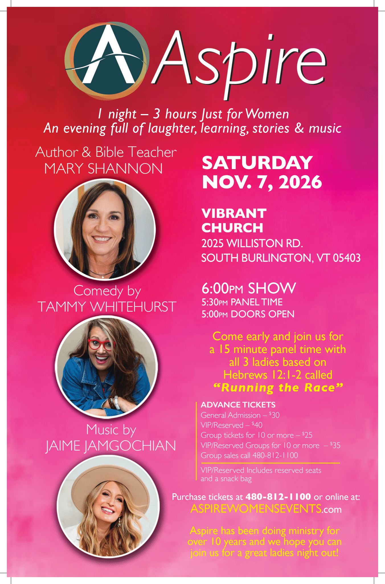 Aspire Sat Nov 7 South Burlington VT